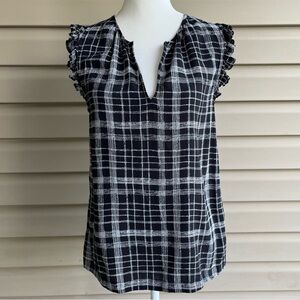 •GAP• Windowpane Plaid Splitneck Popover Blouse- Size Small